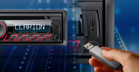 Slot USB depan dengan kompatibilitas MP3/WMA
