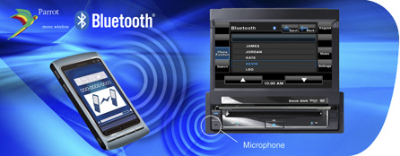 Parrot Bluetooth untuk komunikasi secara handsfree, akses ke buku telepon, dan streaming audio