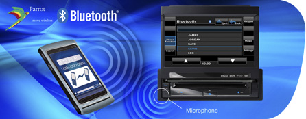Parrot Bluetooth för handsfreekommunikation, tillgång till telefonboken och strömmande ljuduppspelning