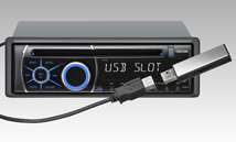 The USB input on the rear of the unit can be used to connect a USB memory stick that contains MP3 and WMA music files. It’s an easy way to share music files between your car and your PC.