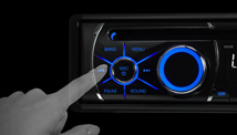 Clarion’s quest for a superior H.M.I. (Human-Machine Interface) resulted in this year’s distinctive “starburst” control button array. Buttons are clustered symbolically for intuitive operation, with a large rotary volume control that is blue illuminated for easy recognition and sensational looks.