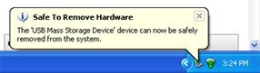 <b>Step C:</b>
When prompted that your USB Mass Storage Device is Safe to Remove, Please remove the USB Jump Drive from your computer.