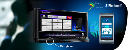 Parrot Bluetooth para comunicación a manos libres, acceso a guía de teléfonos y streaming de audio estéreo