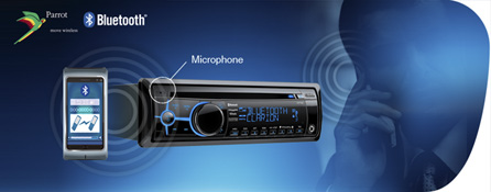 Parrot Bluetooth para comunicación a manos libres, acceso a guía de teléfonos y streaming de audio estéreo